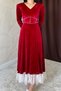 Women's Velvet Dress with Red Pearl Accents - 3