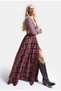 Women's Burgundy Plaid S6-35 Maxi-Length Skirt with Slit Detail, Cotton - 2