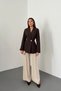 Women's Brown Waist-Fitted Stretch Fabric-Lined Blazer Jacket - 4