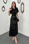 Women's Black Sequin-Embellished Stretch Fabric Lined Evening Gown - 2