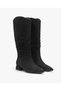 Women's Black Suede Gaiter Boots with Low Block Heels, Ruched, Casual, Comfortable, Long Boots