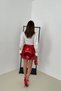 Women's Short Skirt with Red Lined Design and Sequins - 5