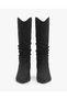 Women's Black Suede Gaiter Boots with Low Block Heels, Ruched, Casual, Comfortable, Long Boots - 4