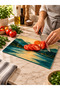 Sunset Mountain and Checkered Lake Patterned Tempered Glass Cutting Board, 35x25 cm, 6 mm - 3