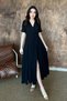 Women's Black Wrap Neckline Cotton Muslin Dress