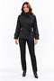 Women's Black Mock Neck, Epaulet, Button-Front, Lined, Belted Short Trench Coat