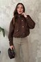 Women's Brown Short Mock Neck Jacket - 2