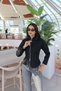 Women's Scuba Fabric Mock Neck Double-Zip Waist-Fitted Jacket, Fall/Winter, Black - 5