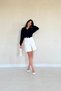 Women's Ecru Mini Skirt with Rose Details, Stretch Fabric, and Slit - 3