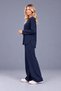 Top and Bottom Set: Navy Blue Long-Sleeved Tunic with a V-Neck, Sheer-Resistant Pants with an Elastic Waistband and Pockets - 3