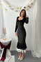 Women's Black Skirt with Ruffled Design, Stretch Fabric Velvet Dress