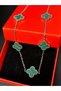 Clover-Patterned Steel Necklace, Bracelet, and Chain—Silver-Colored, Gift-Boxed, Green Set—Silver - 6