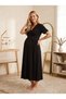 New Season Black Wrap Neckline, Easy-Breastfeeding Design, Short-Sleeved, 100% Cotton Postpartum and Maternity Nightgown