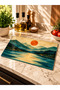 Sunset Mountain and Checkered Lake Patterned Tempered Glass Cutting Board, 35x25 cm, 6 mm - 2