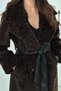 Women's Khaki Leather Belted Coat with Paneling - 4