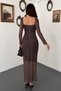 Women's Brown Tulle Dress with Polka Dots, Stretch Fabric Lining, and Embellished Bust - 5