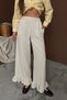 Women's Beige Cotton Pants with Ruffled Cuffs and a Linen-Like Look - 5