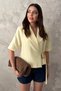 Women's Short-Sleeved Stretch Fabric-Lined Jacket with Yellow Buckles - 2