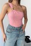 Ottoman Fabric One-Shoulder Buckled Cropped Top, Pink - 2