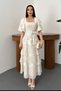 Women's Beige Balloon-Sleeve Layered-Lined Viscose Dress - 2