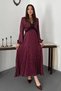 Women's Burgundy Polka Dot Satin Dress with Lace Details