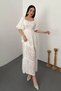 Women's White Balloon-Sleeve Ruffled Lined Dress - 2