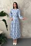 Women's Blue Floral-Print Striped Blouse and Skirt Set - 2