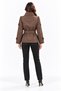 Women's Brown Short Mock Neck Trench Coat with Epaulets, Buttons, Lining, and Belted Design - 7