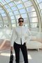 Women's scuba fabric mock neck double-zip waist-fitted jacket, Fall/Winter, White - 7