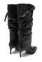 Women's Black Bell-Bottomed Pointed Toe Stiletto Heel Boots with Buckle Detail and Ruched Cuffs - 5