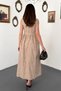 Women's Taupe Color Cotton Dress with Mink-Style Waist, Ruched Waist, and Belted Design, Lined - 5