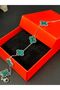 Clover-Patterned Steel Necklace, Bracelet, and Chain—Silver-Colored, Gift-Boxed, Green Set—Silver - 7