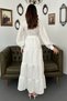 Women's White-Belted Striped Pattern Modal Dress - 5