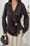 Women's Brown Drapey Satin Blouse with Button Details - 4