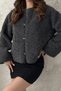 Women's Charcoal Grey Short Plush Jacket - 4