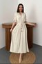 Women's Beige Relaxed Fit Linen-Look Cotton Dress