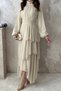 Women's Beige-Lined Dress with Layered Details - 4