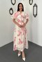Women's Pink Pleated Balloon-Sleeve Lined Dress - 2