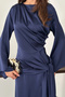Women's Navy Blue Drapey Side-Tie Satin Dress - 4
