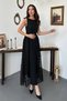 Women's Black Side-Slit Dress with Lace, Stretch Fabric, and Lined Construction - 2