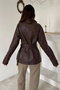 Women's Brown Lined Leather-Look Jacket with a Cape - 6