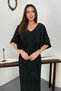 Women's Black Stretch Fabric Dress with a Pearl-Embellished Cape - 3