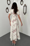 Women's Ecru-Patterned Stretch Fabric Satin Dress - 5