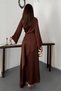 Women's Brown Drapey Satin Dress with Side-Tie Tie-Detail - 5