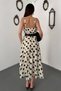 Women's Beige Polka Dot Lace-Trimmed Lined Viscose Dress - 4