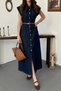 Women's Blue Cotton Denim Dress with Seam Detail - 4