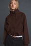 Premium Coffee Color Oversize Wide Sleeve Stand Collar Women's Anti-Pilling Bomber Cashmere Jacket - 3