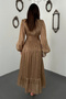 Women's Taupe Color Lined Ruched Dress - 5