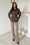 Women's Brown Lined Leather-Look Jacket with a Cape - 4