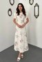 Women's Ecru-Patterned Stretch Fabric Satin Dress